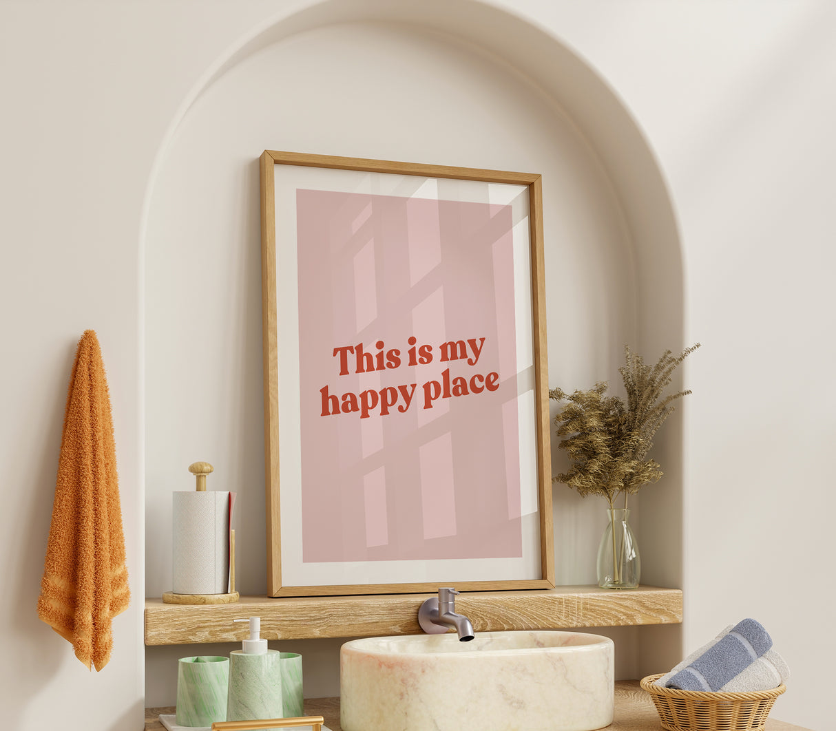 This Is My Happy Place Bathroom Wall Art – Minimal Typography Print