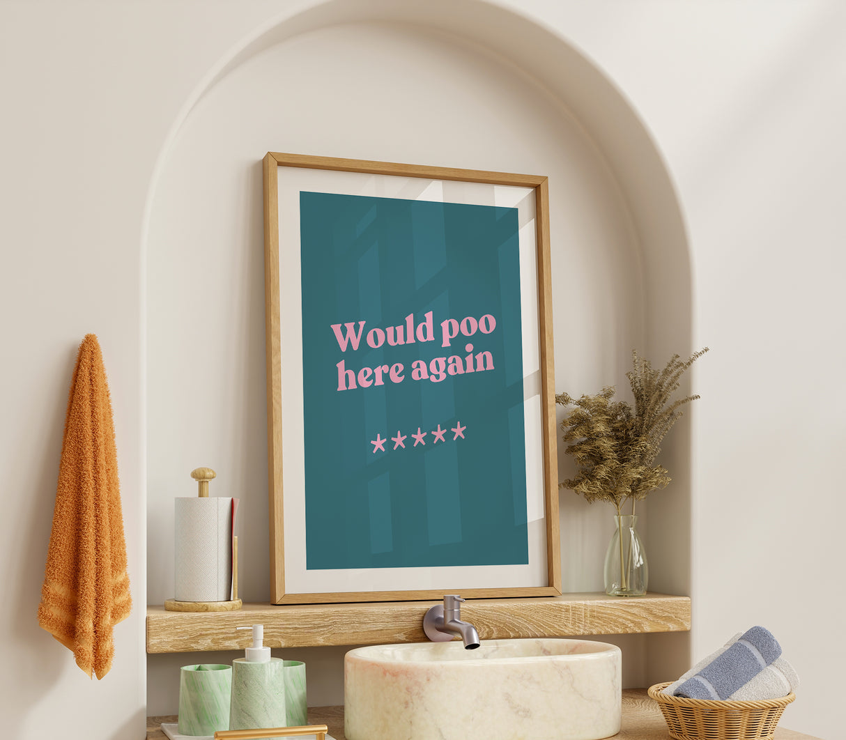 Would Poo Here Again 5 Stars Funny Bathroom Print – Review Style Wall Art