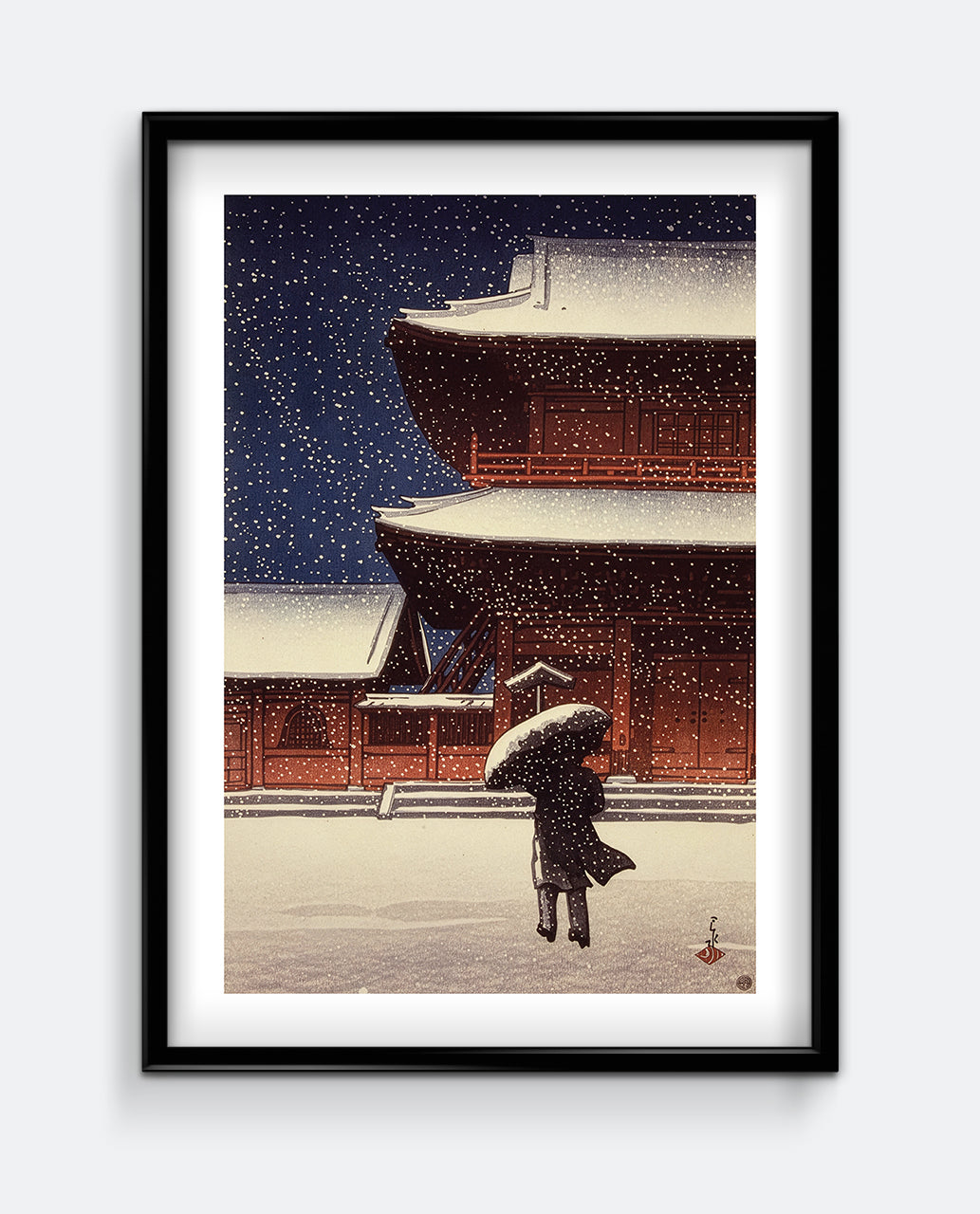 Zojoji Temple in Snow by Kawase Hasui Art Print – Japanese Woodblock Winter Scene