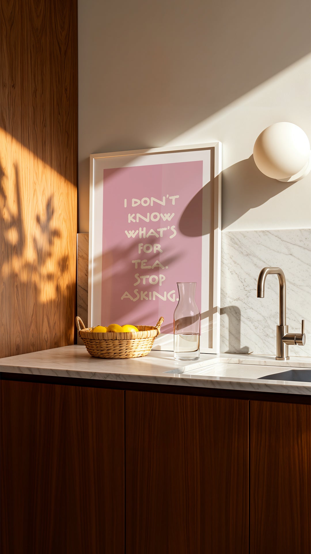 I Don’t Know What’s For Tea Soft Pink Kitchen Art Print
