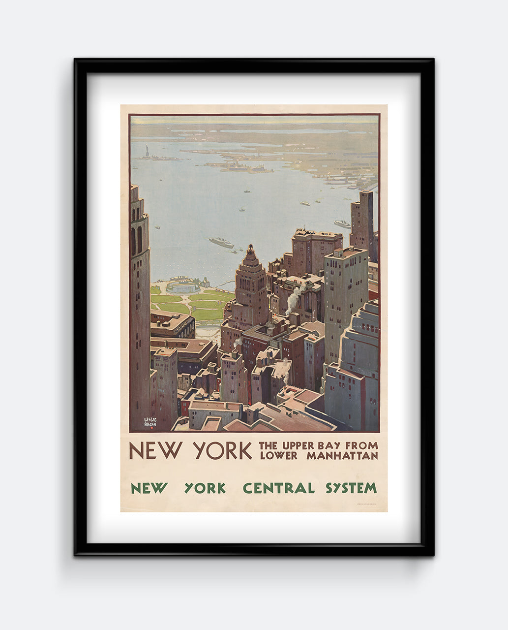 New York Upper Bay Poster – Lower Manhattan View – Vintage Travel Wall Art