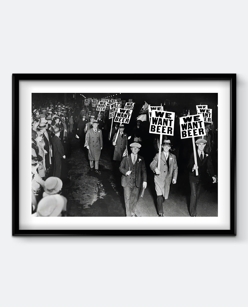 We Want Beer Art Print – Vintage Protest Photo – Black & White Bar Wall Art