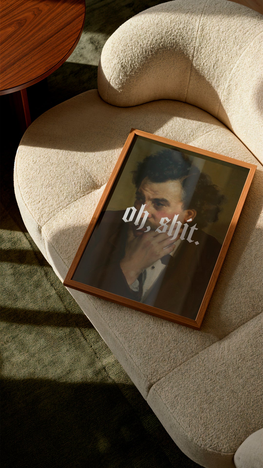Oh, Shit – Classical Portrait with Bold Gothic Typography