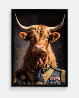 Highland Cow Military Animal Portrait Art