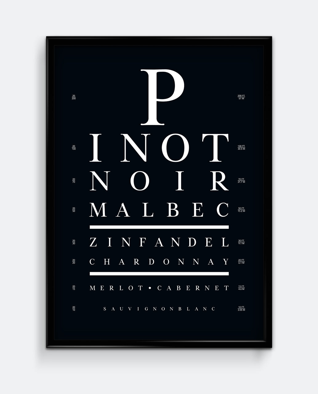 Wine Lovers Eye Chart - Kitchen & Dining Art Print in Black