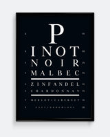 Wine Lovers Eye Chart - Kitchen & Dining Art Print in Black