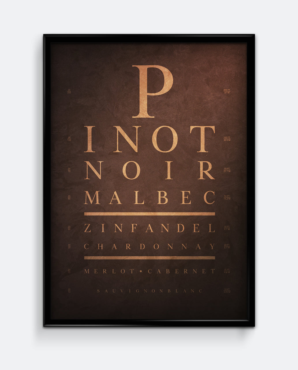 Wine Lovers Eye Chart - Kitchen & Dining Art Print in Bronze Style
