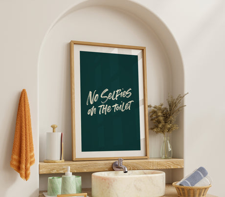 No Selfies on the Toilet Funny Bathroom Print – Modern Typography Wall Art