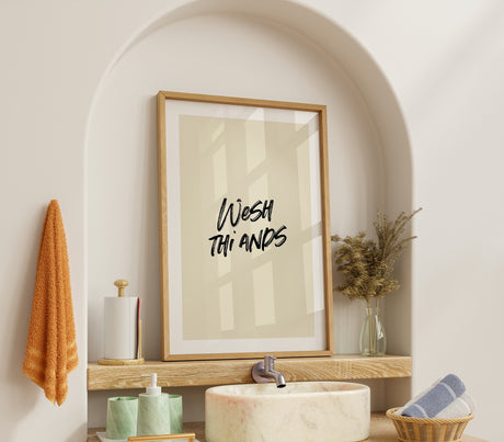 Wash Thi Ands Funny Bathroom Print – Minimal Typography Wall Art