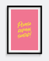 Please Remain Seated! Funny Bathroom Print – Bold Script Toilet Humour Art