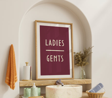 Bathroom Sign Print – Ladies and Gents Wall Art – Minimal Toilet Sign