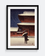Zojoji Temple in Snow by Kawase Hasui Art Print – Japanese Woodblock Winter Scene