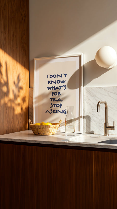 I Don’t Know What’s For Tea Navy Blue Kitchen Art Print