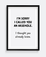 I’m Sorry I Called You an Arsehole – Humour Wall Art