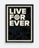 Live Forever Print – Bold Retro Typography Wall Art – Abstract Marble Background Poster
