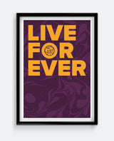 Live Forever Print – Bold Retro Typography Wall Art – Abstract Marble Background Poster
