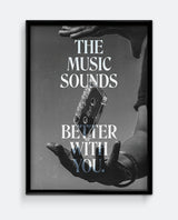 Music Sounds Better With You Print – Monochrome Cassette Wall Art