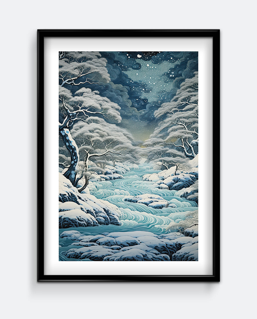 Snowy Forest Stream Japanese-Inspired Wall Art