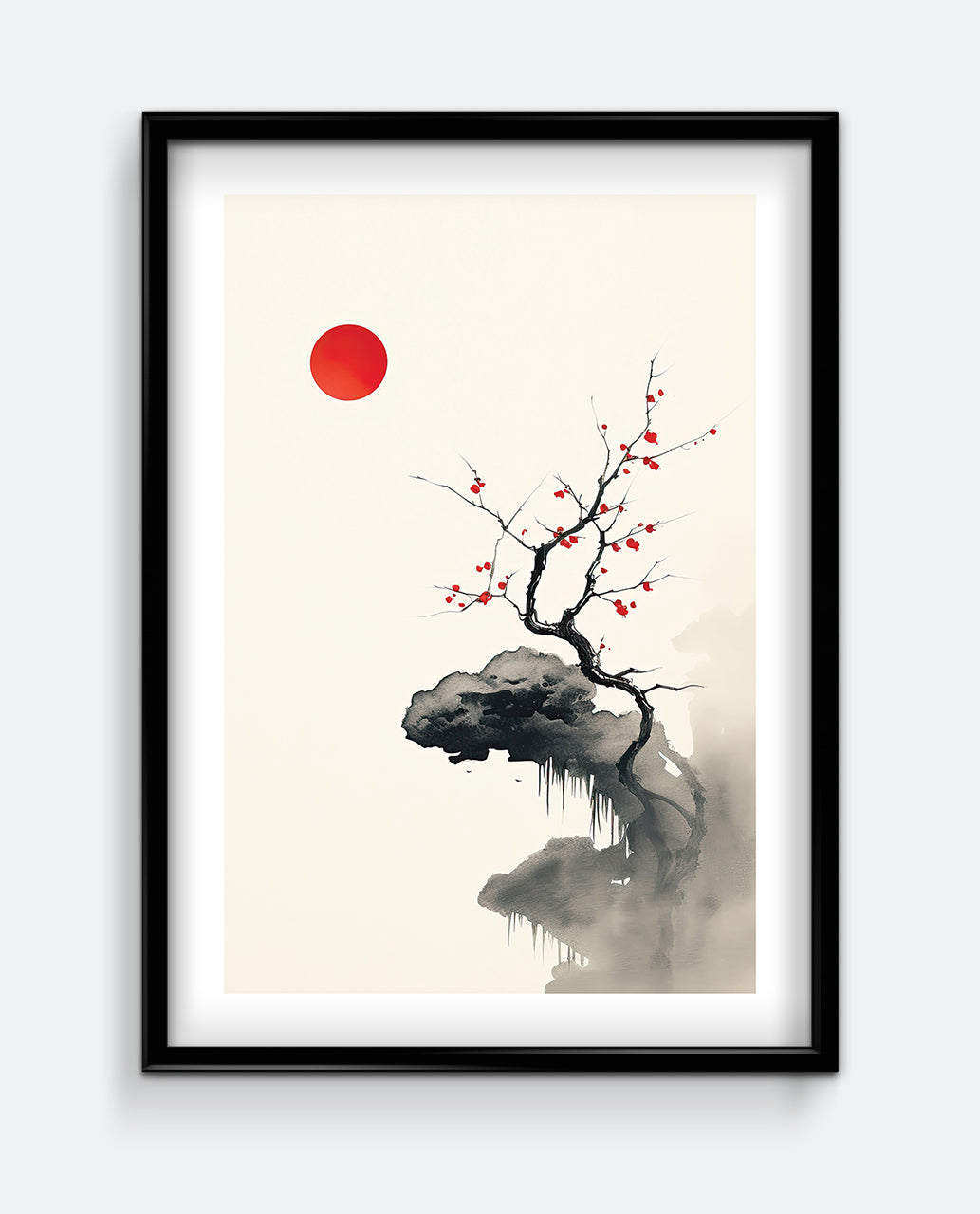 Red Sun Blossom Japanese-Inspired Wall Art