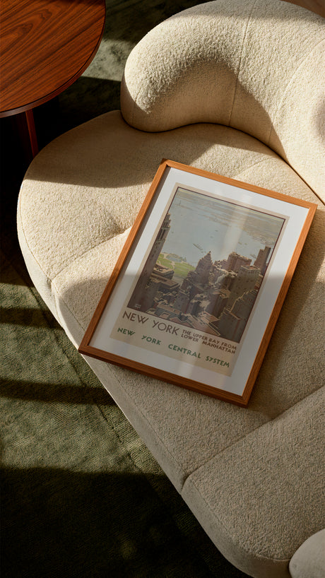 New York Upper Bay Poster – Lower Manhattan View – Vintage Travel Wall Art