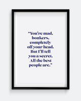 Mad Bonkers Wonderland Quote Print – Whimsical Literary Wall Art