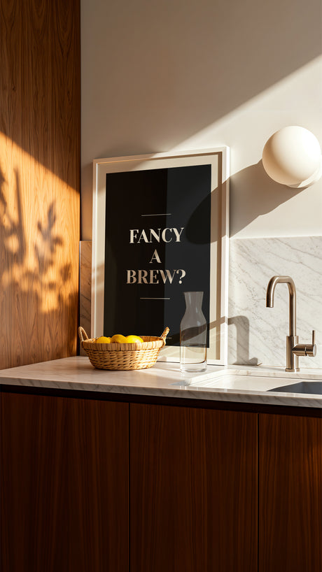 Fancy A Brew? Yorkshire Kitchen Print – Black & Cream Typography Wall Art